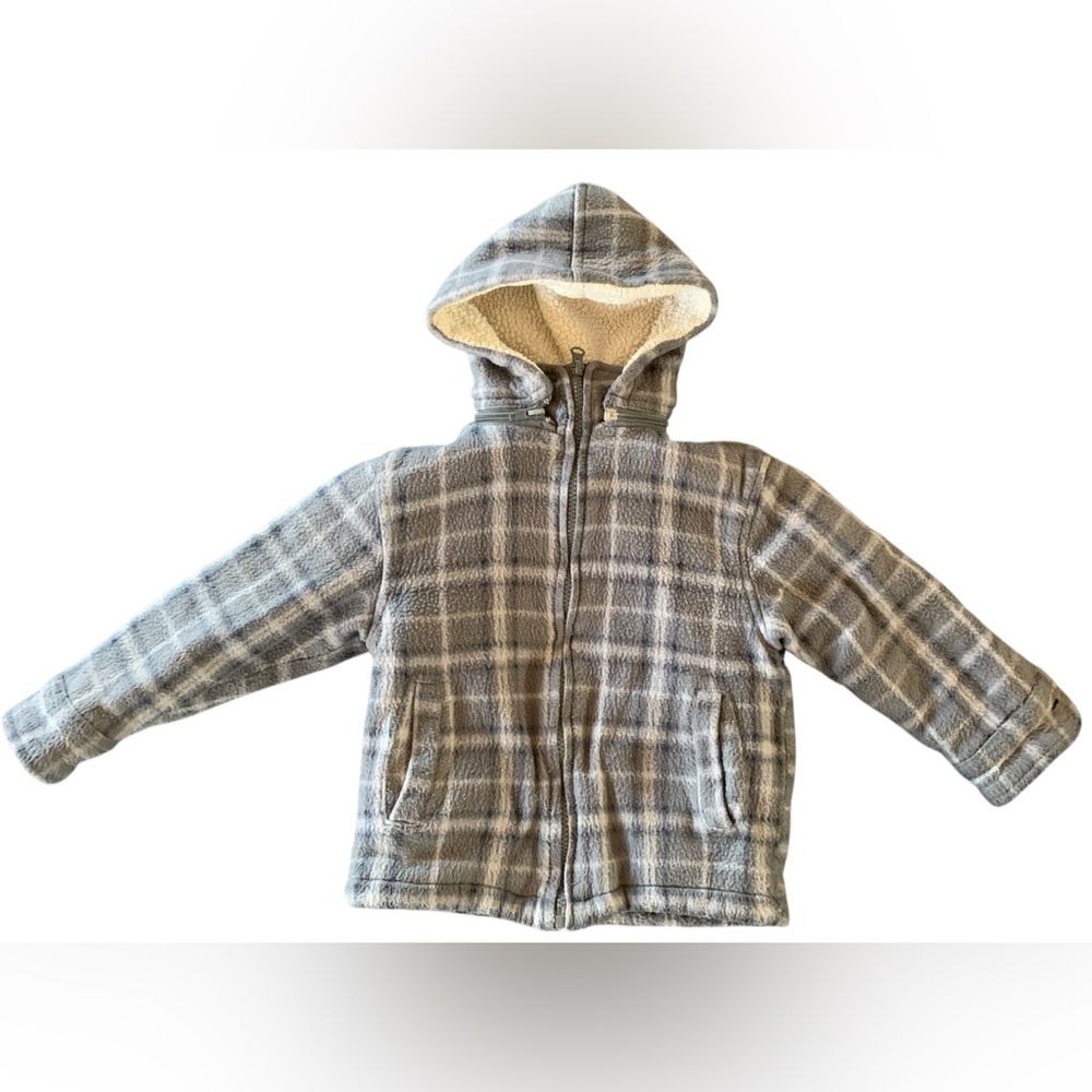 True Boys Size 4 Zip Up Detachable Hood Flannel /plaid Jacket